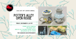 Potters Alley Open House at Art Off Center. Yearly pottery sale and tour of studio.